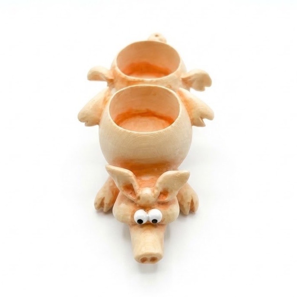Paolo Chiari Double Pig Figurine Mini Trinket Dish Whimsical Piggy Decor Novelty